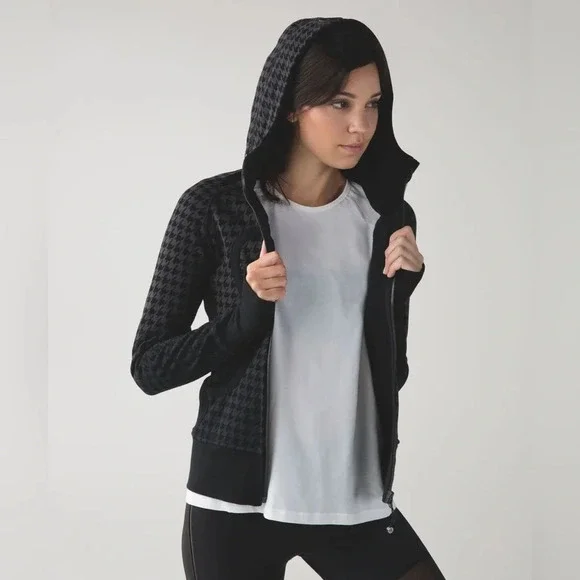Lululemon Scuba Hoodie II Giant Houndstooth Dip Dye Deep Coal Black/Black Size 2 - Picture 4 of 10